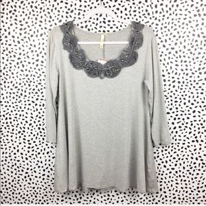 NWT Chenault Gray Swing Top with Fabric Trim